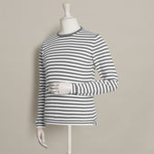 Soft Cotton Stripe Knitted Sweater In Grey