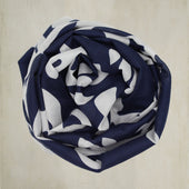 Cotton And Silk Turtle Print Scarf in Navy