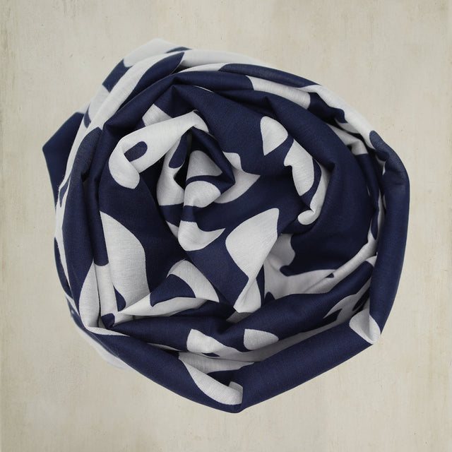 Cotton And Silk Turtle Print Scarf in Navy