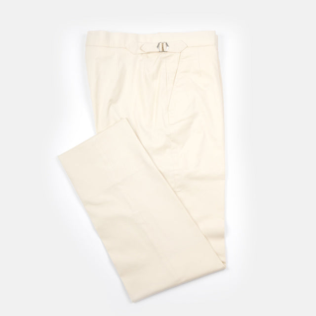 Flat Front Trouser in Cream Stretch Cotton Twill