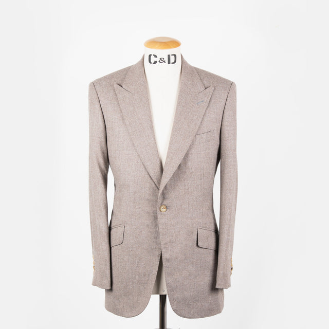 Single Breasted Peak Lapel Suit in Cream Flannel