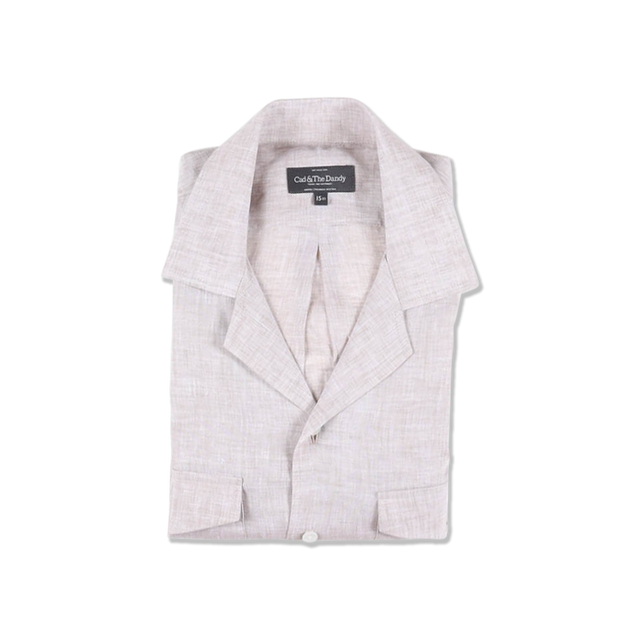 Riviera Collar Safari Shirt in Beige Linen