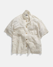 SS AGEROLA LATTICE STITCHED PATCHWORK SHIRT- TONAL WHITE SUMMER KHADI