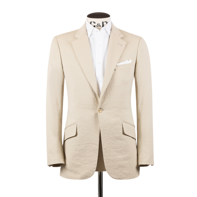 Single Breasted Notch Lapel Suit in Cream Seersucker
