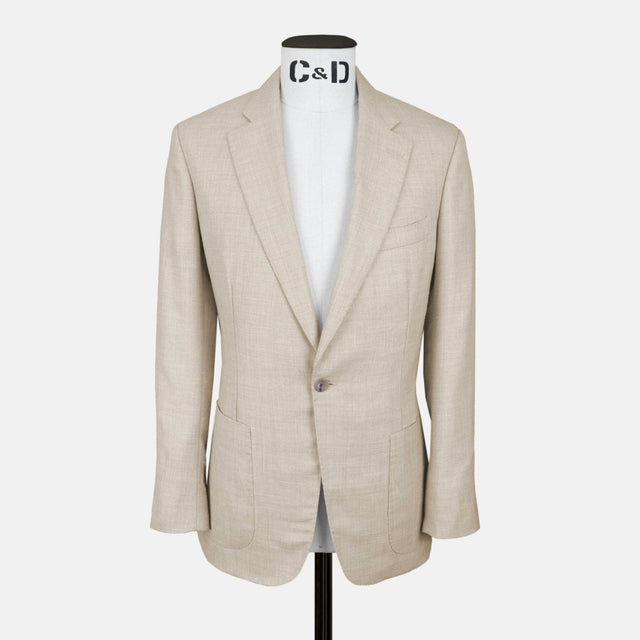 Notch Lapel Jacket in Cream Wool, Silk & Linen Hopsack