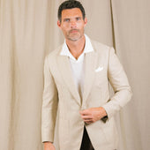 Notch Lapel Jacket In Wool Silk Linen Hopsack