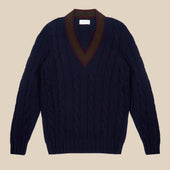 Superfine lambswool cricket sweater in navy burgundy and olive