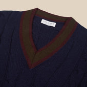 Superfine Lambswool Cricket Sweater In Burgundy And Olive