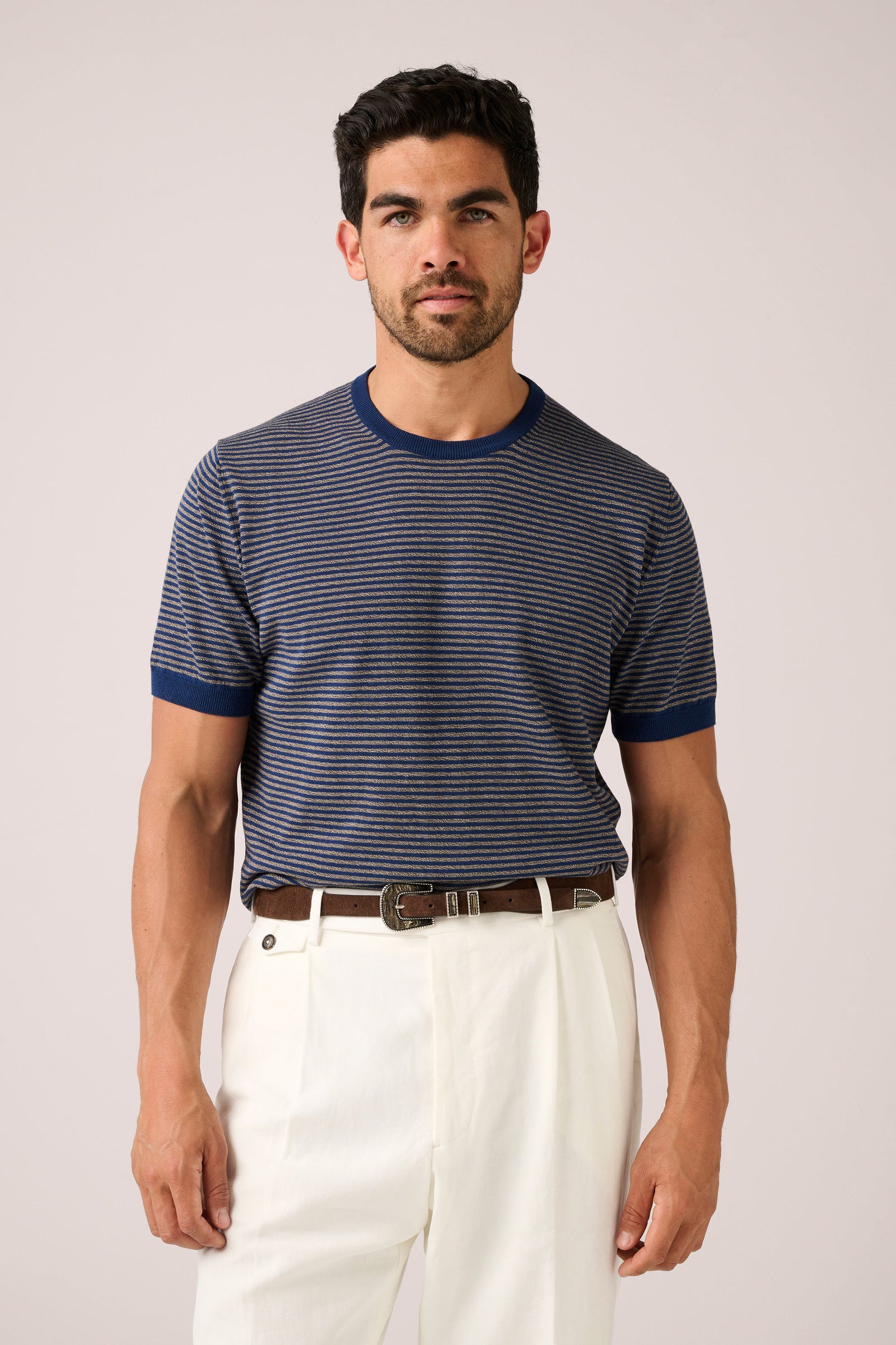 Cullen Knit T Shirt Oat Stripe