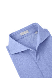 Blue Spread Collar Polo Shirt - Short Sleeve Davis Fit (Slim)