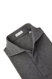 Dark Grey Spread Collar Polo - Short Sleeve Davis Fit (Slim)