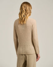 V-NECK OPENWORK SWEATER IN CASHMERE AND SILK BEIGE