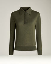 Long Sleeve Polo In Cashmere And Silk Military Green