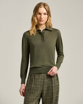 Long Sleeve Polo In Cashmere And Silk Military Green