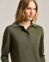 Long Sleeve Polo In Cashmere And Silk Military Green
