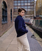 SE28 NAVY BRITISH WOOL GUERNSEY UNISEX SWEATER