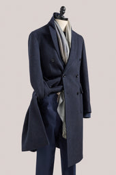 Kyneton Double-Breasted Italian Wool/Cashmere Overcoat - Navy Herringbone