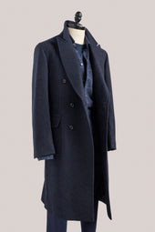 Kyneton Double-Breasted Italian Wool/Cashmere Overcoat - Navy Herringbone