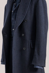Kyneton Double-Breasted Italian Wool/Cashmere Overcoat - Navy Herringbone