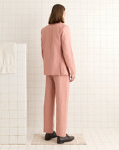 Lightweight Linen Double-Breasted Suit Jacket - Pink