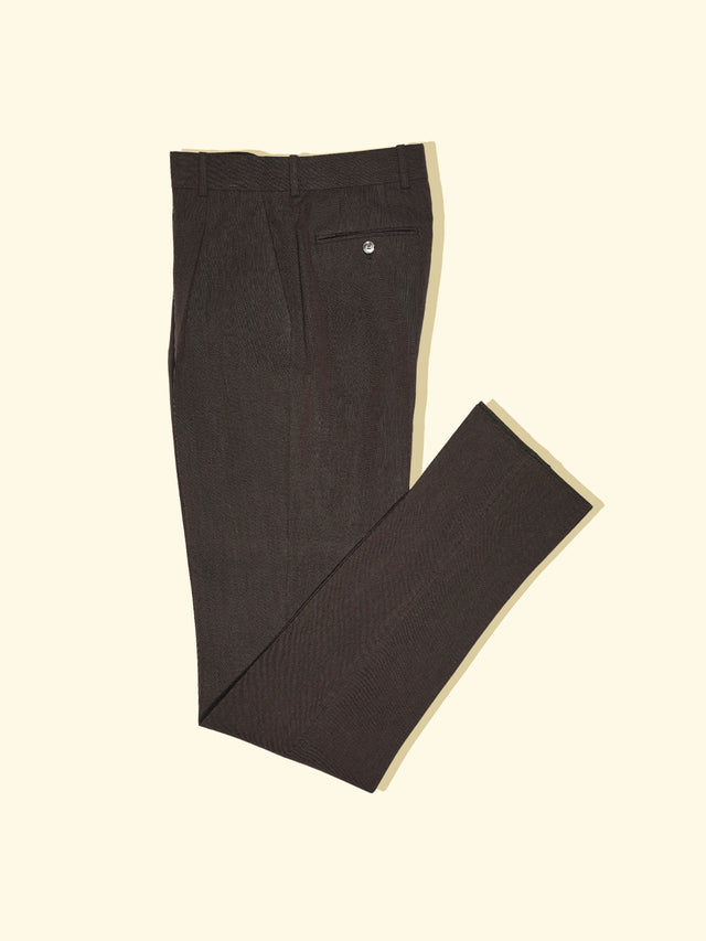 Sueded Linen Pleated Trousers - Espresso — The Anthology