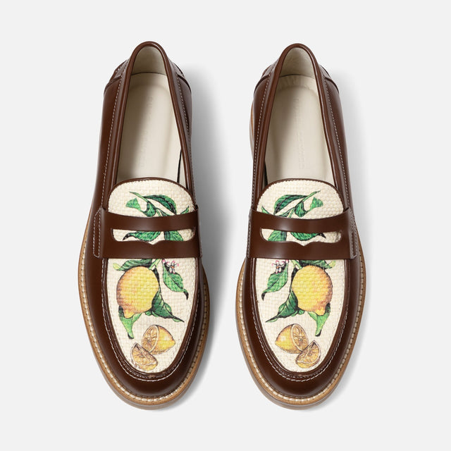 Wilde Chestnut Lemon Raffia Penny Loafer - Men's