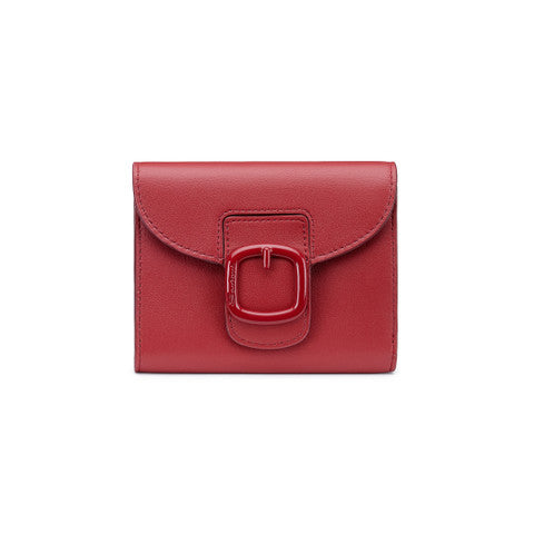 Red Leather Wallet With Coin Pocket