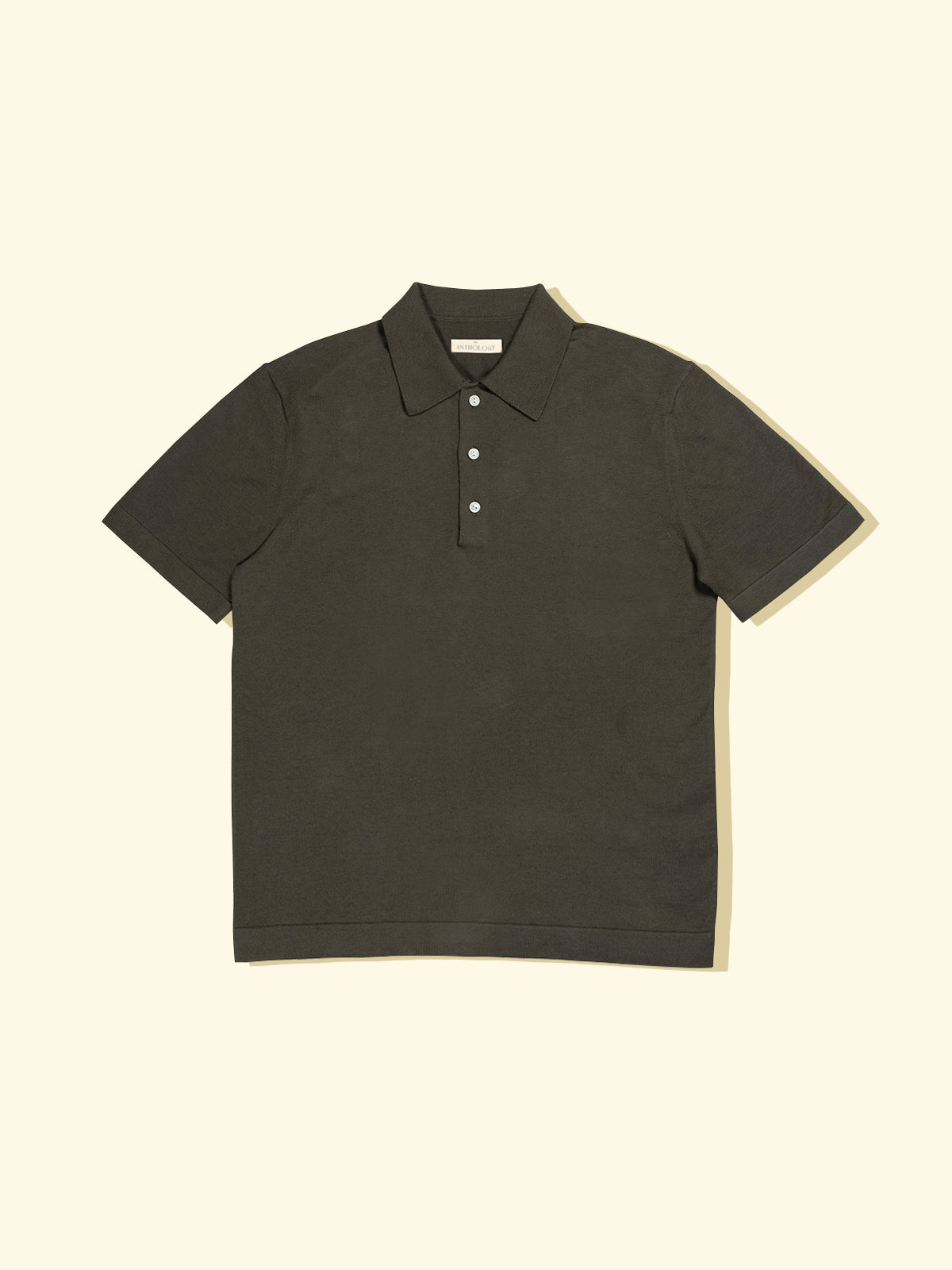 Linen/Cotton Knitted Short Sleeve Polo - Olive — The Anthology