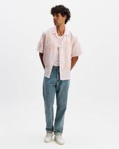 Didcot Pink Flower Embroidered Short Sleeve Shirt
