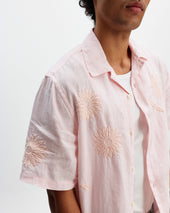 Didcot Pink Flower Embroidered Short Sleeve Shirt