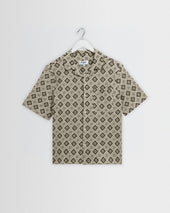 Didcot - Ecru And Black Tile Print Short-Sleeve Shirt