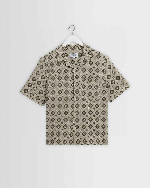 Didcot - Ecru And Black Tile Print Short-Sleeve Shirt