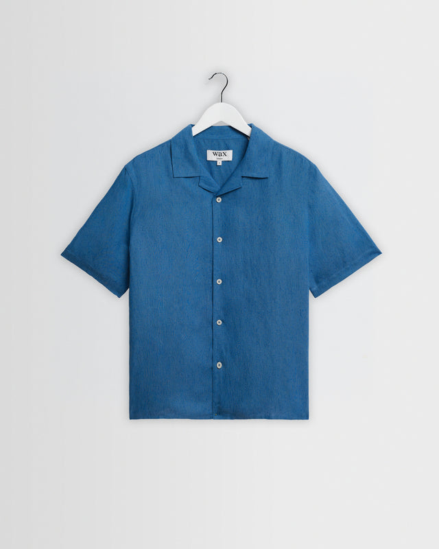Didcot - Mid-Blue Silk Linen Short-Sleeve Shirt