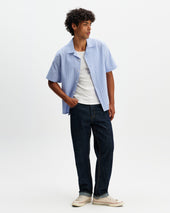 Didcot And Ecru Seersucker Stripe Short Sleeve Shirt