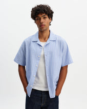 Didcot And Ecru Seersucker Stripe Short Sleeve Shirt