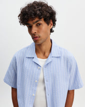 Didcot And Ecru Seersucker Stripe Short Sleeve Shirt