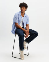 Didcot And Ecru Seersucker Stripe Short Sleeve Shirt