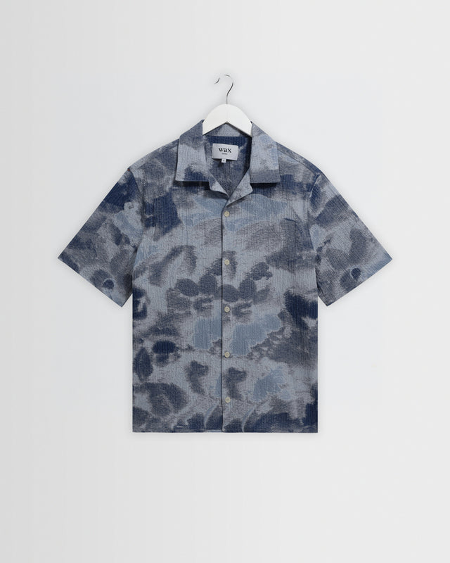 Didcot - Blue Watercolour Print Short-Sleeve Shirt