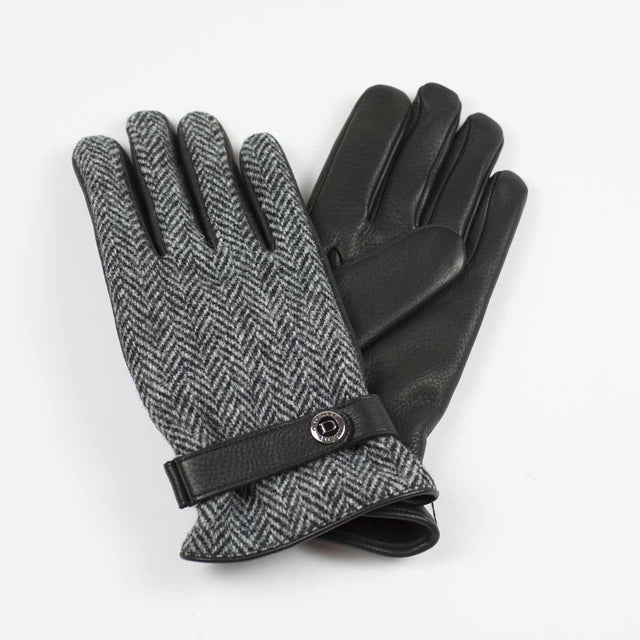 Black cashmere-lined gloves with Harris Tweed back