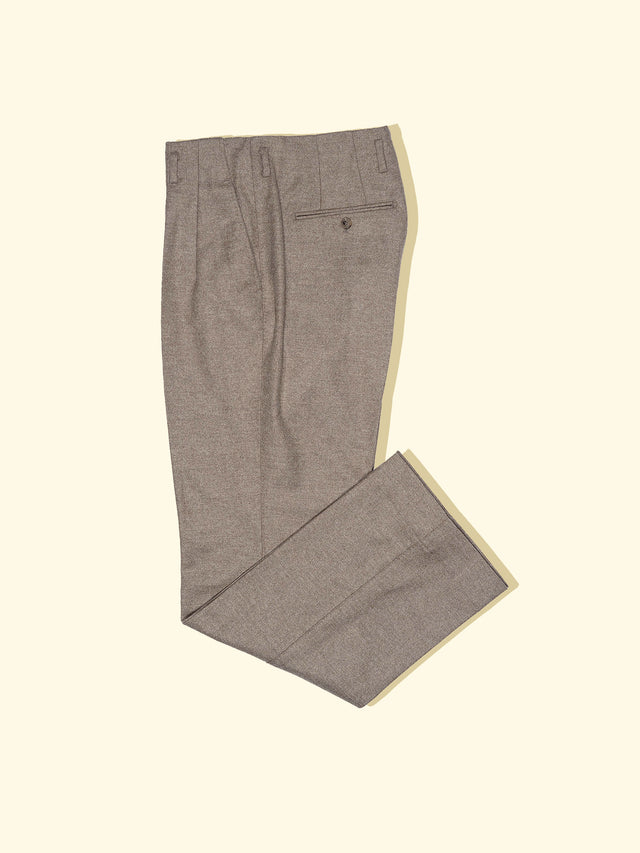 Flannel Pleated Wide Trousers - Taupe — The Anthology