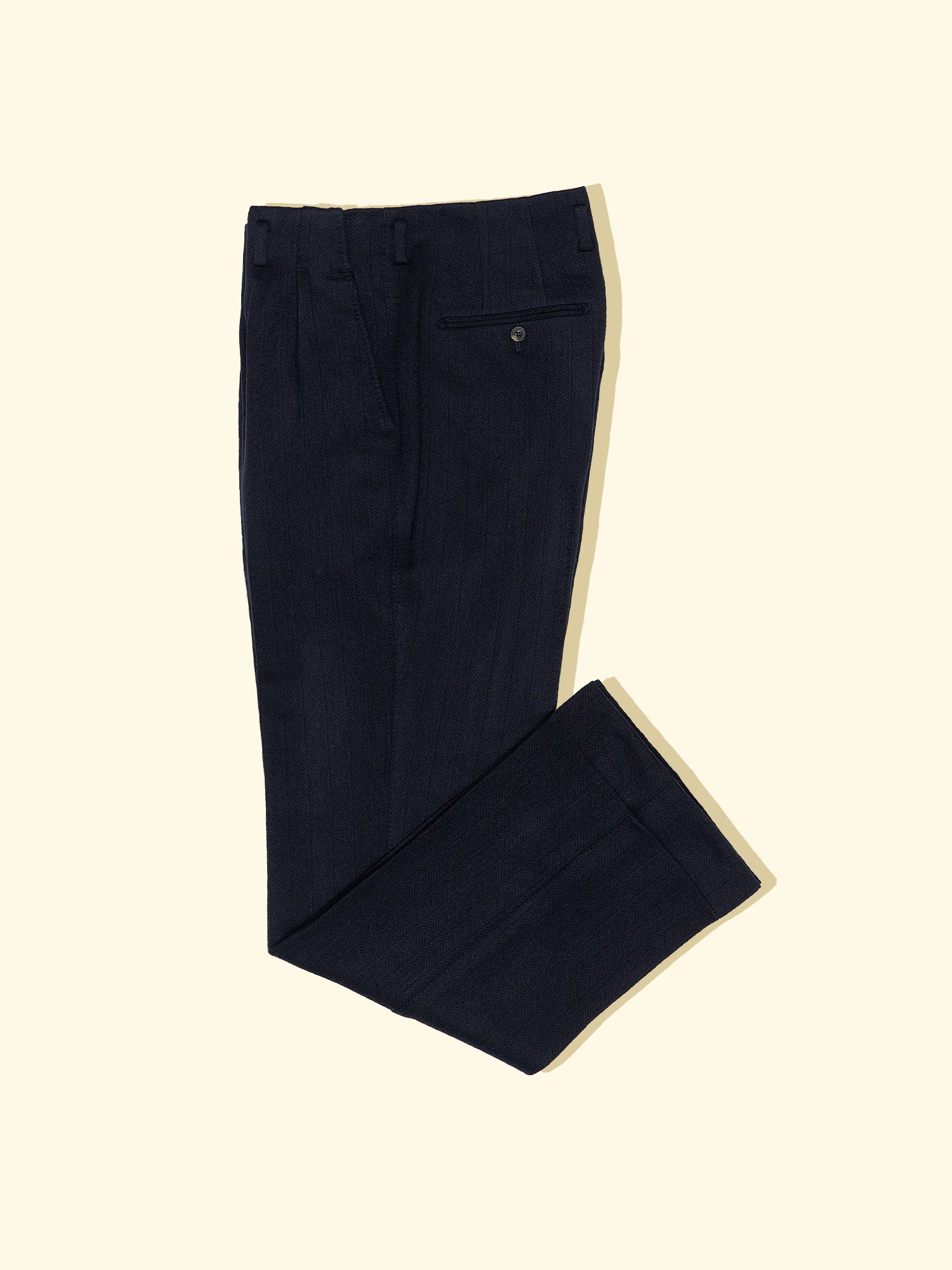 Shadow Herringbone Stripes Pleated Wide Trousers Navy The Anthology