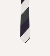 Navy And Grey Wide Stripe Repp Silk Tipped Tie