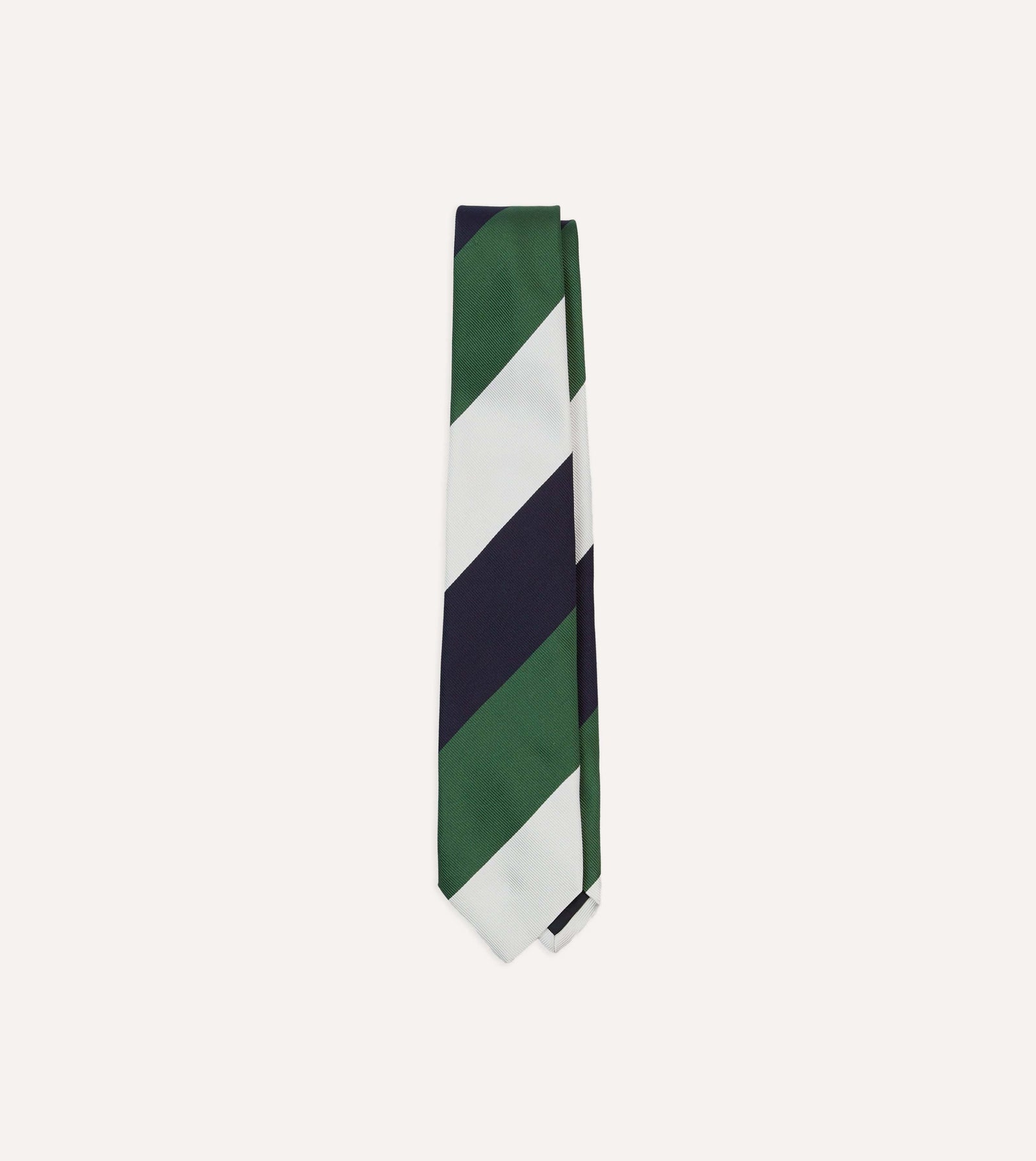 Navy And Green Wide Stripe Repp Silk Tipped Tie