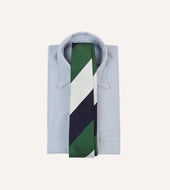 Navy And Green Wide Stripe Repp Silk Tipped Tie