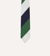 Navy And Green Wide Stripe Repp Silk Tipped Tie