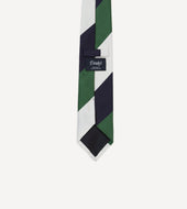 Navy And Green Wide Stripe Repp Silk Tipped Tie