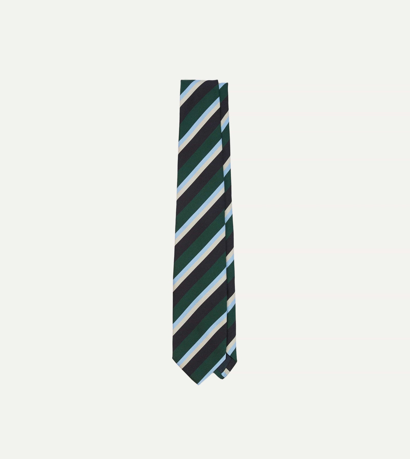 Green Blue And White Multi Stripe Mogador Silk Tipped Tie