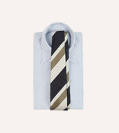 And Olive Broad Stripe Silk Tipped Tie