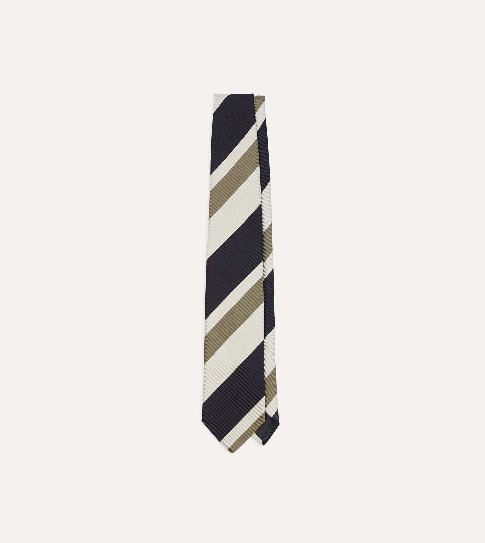 And Olive Broad Stripe Silk Tipped Tie