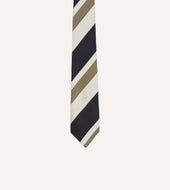 And Olive Broad Stripe Silk Tipped Tie